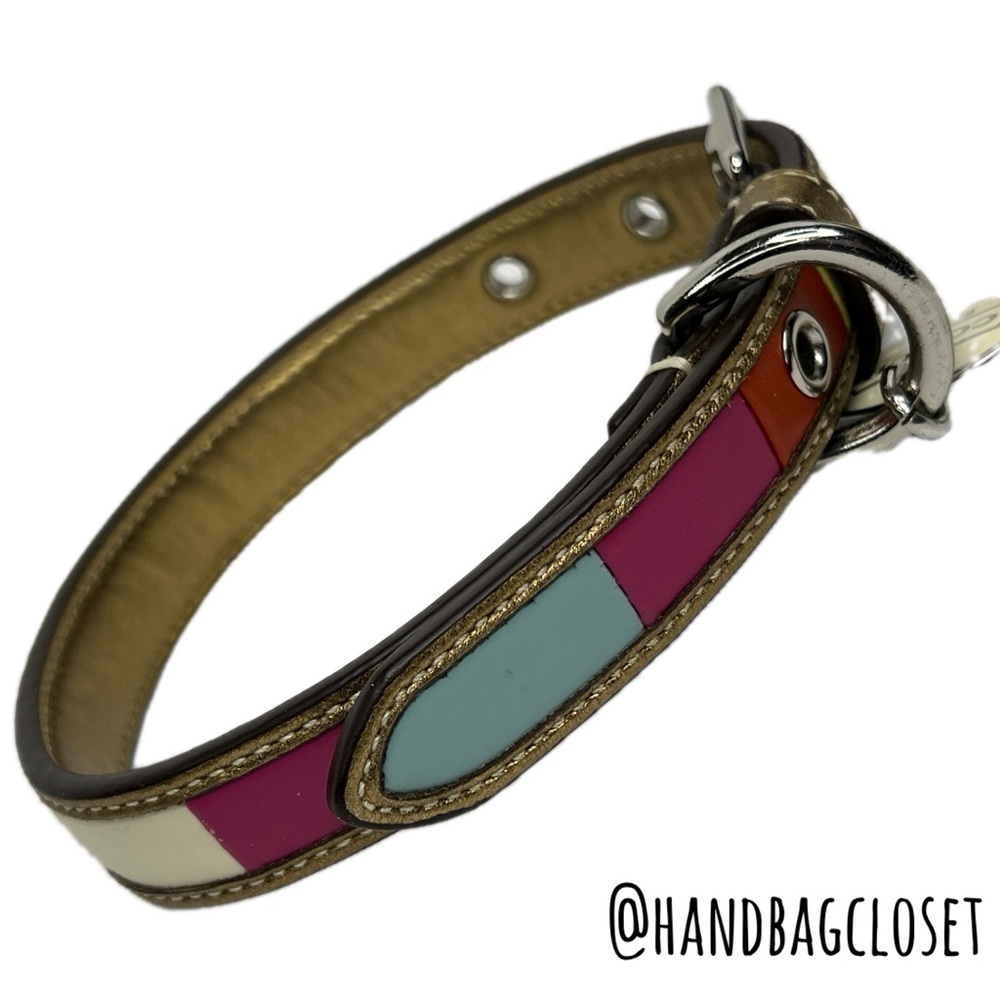 Coach Legacy Striped Leather Vintage Pink Blue Size SMALL Dog Collar - Picture 6 of 16